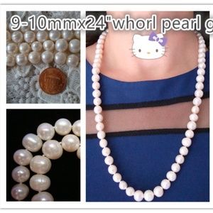 New 9-10mmX24" White Whorl  Pearl  Necklace